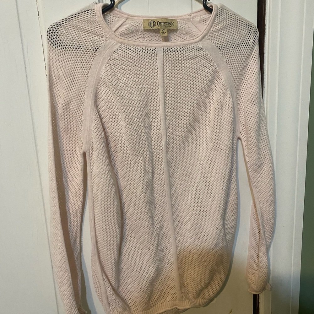 Democracy crotchet open knit pink long sleeve tee